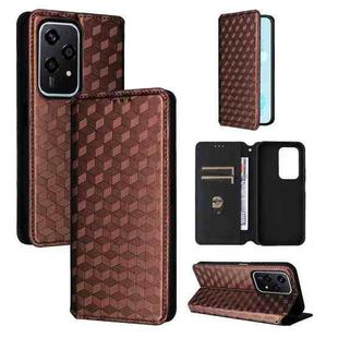 For Honor 200 Lite 5G Global Cubic Grid Texture Flip Leather Phone Case(Brown)