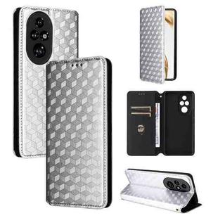 For Honor 200 Pro 5G Cubic Grid Texture Flip Leather Phone Case(Silver)