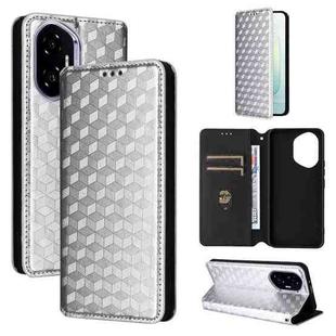 For Honor 300 5G Cubic Grid Texture Flip Leather Phone Case(Silver)