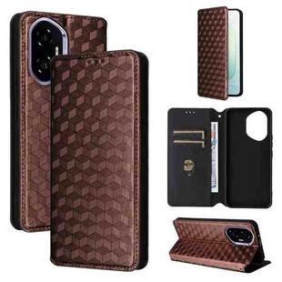 For Honor 300 5G Cubic Grid Texture Flip Leather Phone Case(Brown)