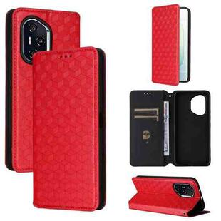 For Honor 400 Cubic Grid Texture Flip Leather Phone Case(Red)