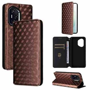 For Honor 400 Cubic Grid Texture Flip Leather Phone Case(Brown)