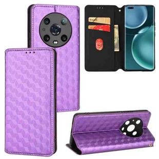 For Honor Magic4 Pro 5G Cubic Grid Texture Flip Leather Phone Case(Purple)