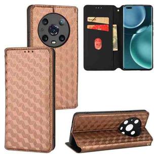 For Honor Magic4 Pro 5G Cubic Grid Texture Flip Leather Phone Case(Brown)
