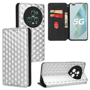 For Honor Magic5 Pro Cubic Grid Texture Flip Leather Phone Case(Silver)
