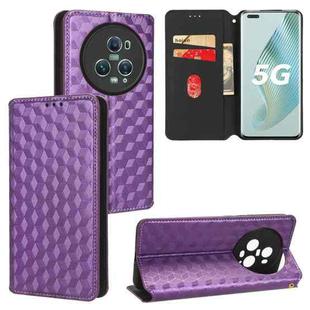 For Honor Magic5 Pro Cubic Grid Texture Flip Leather Phone Case(Purple)