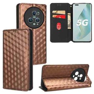 For Honor Magic5 Pro Cubic Grid Texture Flip Leather Phone Case(Brown)