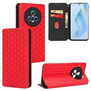 For Honor Magic5 Cubic Grid Texture Flip Leather Phone Case(Red)