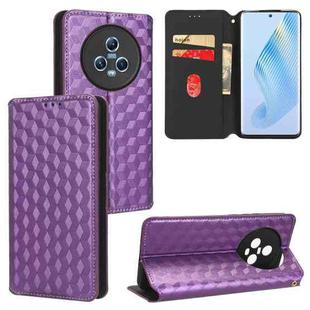 For Honor Magic5 Cubic Grid Texture Flip Leather Phone Case(Purple)