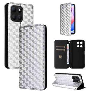 For Honor X6a 4G Cubic Grid Texture Flip Leather Phone Case(Silver)