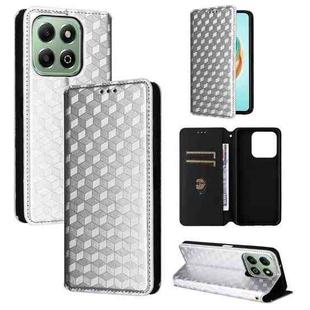 For Honor X6b 4G Cubic Grid Texture Flip Leather Phone Case(Silver)