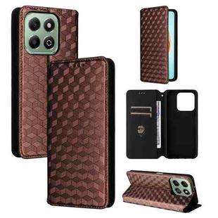 For Honor X6b 4G Cubic Grid Texture Flip Leather Phone Case(Brown)