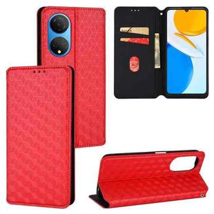 For Honor X7 Cubic Grid Texture Flip Leather Phone Case(Red)
