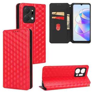 For Honor X7a Cubic Grid Texture Flip Leather Phone Case(Red)