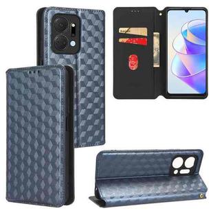 For Honor X7a Cubic Grid Texture Flip Leather Phone Case(Blue)