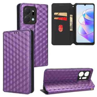 For Honor X7a Cubic Grid Texture Flip Leather Phone Case(Purple)