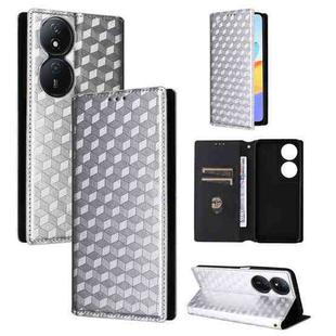 For Honor X7b / Play 50 Plus Cubic Grid Texture Flip Leather Phone Case(Silver)