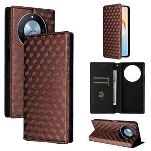 For Honor X60 5G / X9c Smart Cubic Grid Texture Flip Leather Phone Case(Brown)