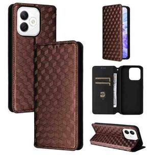 For Honor X60i 5G Cubic Grid Texture Flip Leather Phone Case(Brown)