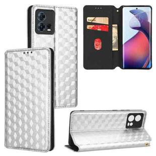 For Motorola Edge 30 Fusion Cubic Grid Texture Flip Leather Phone Case(Silver)