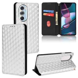For Motorola Edge 30 Pro / Edge X30 Cubic Grid Texture Flip Leather Phone Case(Silver)