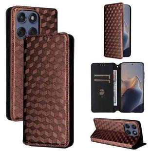 For Motorola Edge 60 Fusion Cubic Grid Texture Flip Leather Phone Case(Brown)