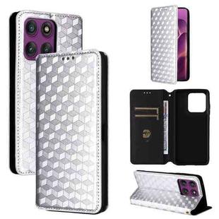 For Motorola Edge 60 Pro Cubic Grid Texture Flip Leather Phone Case(Silver)