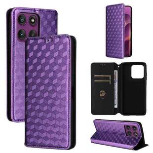 For Motorola Edge 60 Pro Cubic Grid Texture Flip Leather Phone Case(Purple)