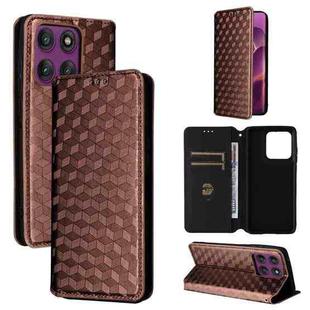 For Motorola Edge 60 Pro Cubic Grid Texture Flip Leather Phone Case(Brown)