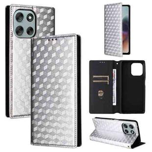 For Motorola Moto G56 / G66j / G66y 5G Cubic Grid Texture Flip Leather Phone Case(Silver)