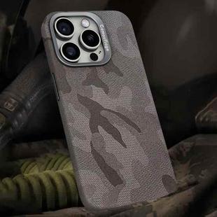 For iPhone 15 Pro Max Camouflage Leather Metal Frame MagSafe PC Phone Case(Titanium Grey)