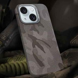 For iPhone 15 Camouflage Leather Metal Frame MagSafe PC Phone Case(Titanium Grey)