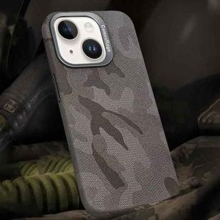 For iPhone 14 Plus Camouflage Leather Metal Frame MagSafe PC Phone Case(Titanium Grey)