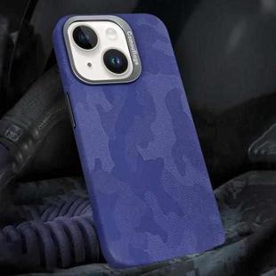 For iPhone 14 Camouflage Leather Metal Frame MagSafe PC Phone Case(Purple)