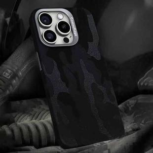 For iPhone 14 Pro Camouflage Leather Metal Frame MagSafe PC Phone Case(Black)
