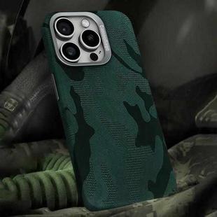 For iPhone 14 Pro Camouflage Leather Metal Frame MagSafe PC Phone Case(Army Green)