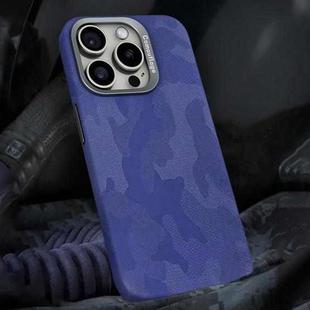 For iPhone 14 Pro Camouflage Leather Metal Frame MagSafe PC Phone Case(Purple)