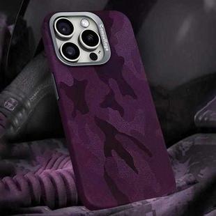 For iPhone 13 Pro Max Camouflage Leather Metal Frame MagSafe PC Phone Case(Dark Purple)