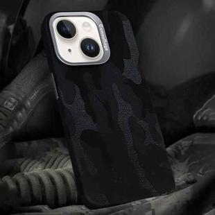 For iPhone 13 Camouflage Leather Metal Frame MagSafe PC Phone Case(Black)