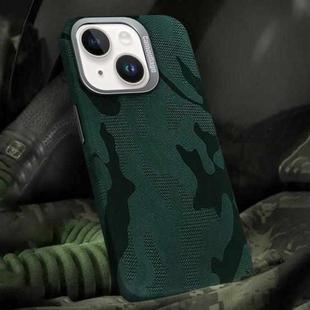 For iPhone 13 Camouflage Leather Metal Frame MagSafe PC Phone Case(Army Green)