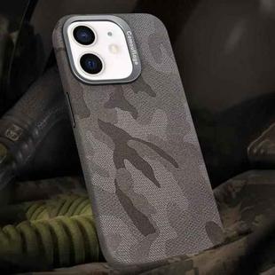 For iPhone 12 / 12 Pro Camouflage Leather Metal Frame MagSafe PC Phone Case(Titanium Grey)