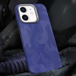 For iPhone 12 / 12 Pro Camouflage Leather Metal Frame MagSafe PC Phone Case(Purple)