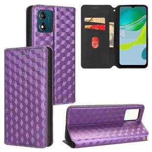 For Motorola Moto E13 Cubic Grid Texture Flip Leather Phone Case(Purple)