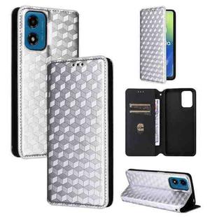 For Motorola Moto E14 / G04 / G04S / G24 Cubic Grid Texture Flip Leather Phone Case(Silver)