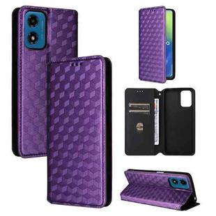 For Motorola Moto E14 / G04 / G04S / G24 Cubic Grid Texture Flip Leather Phone Case(Purple)