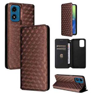 For Motorola Moto E14 / G04 / G04S / G24 Cubic Grid Texture Flip Leather Phone Case(Brown)