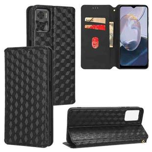 For Motorola Moto E22 4G / E22i 4G Cubic Grid Texture Flip Leather Phone Case(Black)