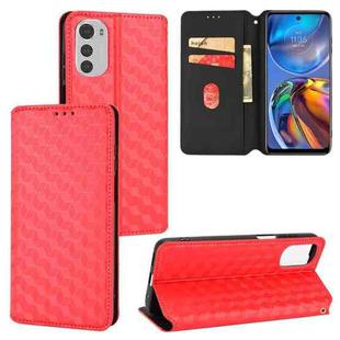 For Motorola Moto E32 4G / E32s Cubic Grid Texture Flip Leather Phone Case(Red)