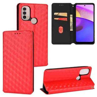 For Motorola Moto E40 / E30 / E20 Cubic Grid Texture Flip Leather Phone Case(Red)
