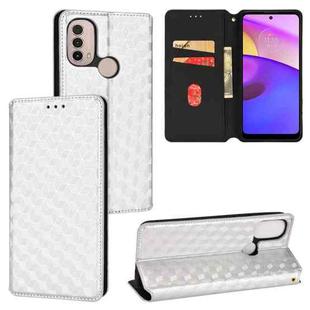 For Motorola Moto E40 / E30 / E20 Cubic Grid Texture Flip Leather Phone Case(Silver)